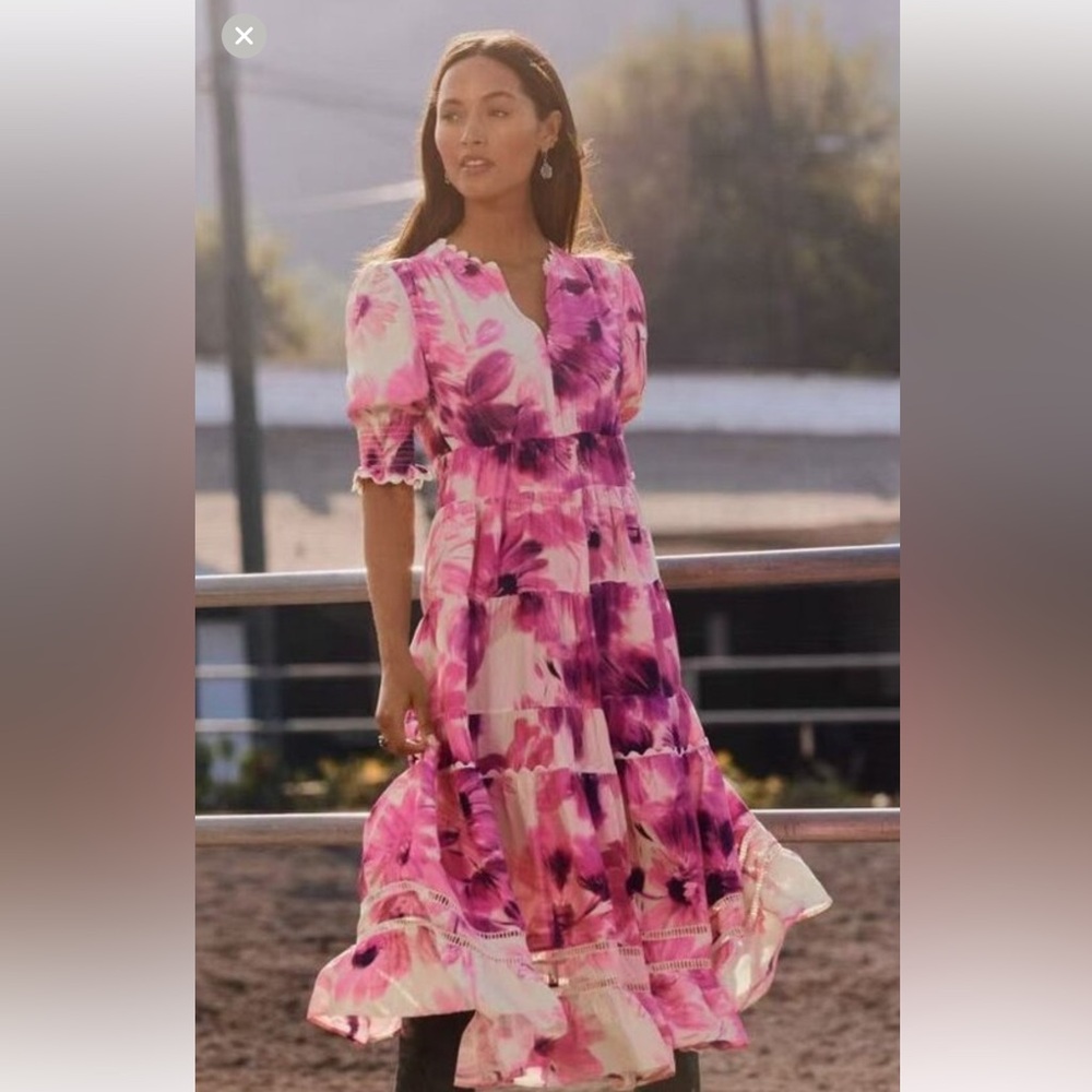 Johnny Was Floral Pink and Purple Maxi Dress